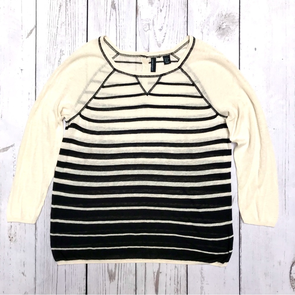 Cynthia Rowley 3/4 Sleeve Lightweight Breton Stripe Sweater SZ XL